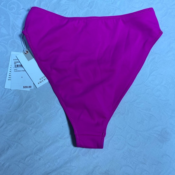 NWT Good American Good Waist Bikini Bottoms High Rise Waisted Fuschia Solid 0 XS - Picture 5 of 8